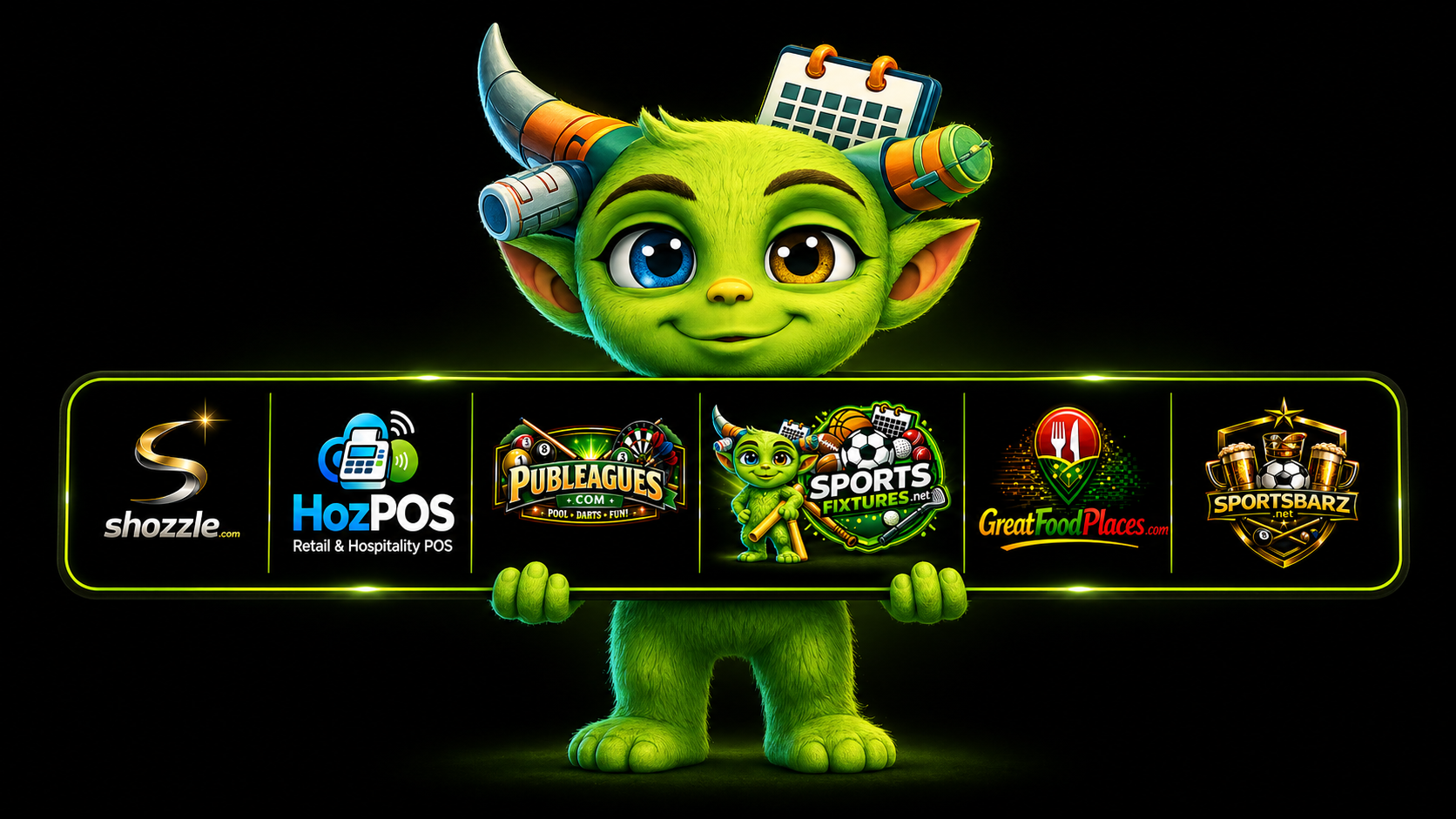 Shozzle, HozPOS, PubLeagues, SportsFixtures, GreatFoodPlaces, and SportsBarz network